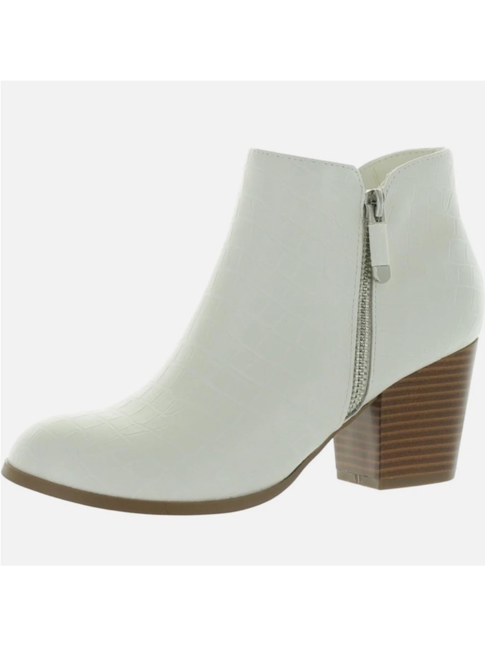 Croc Ankle Block Heel Booties White
